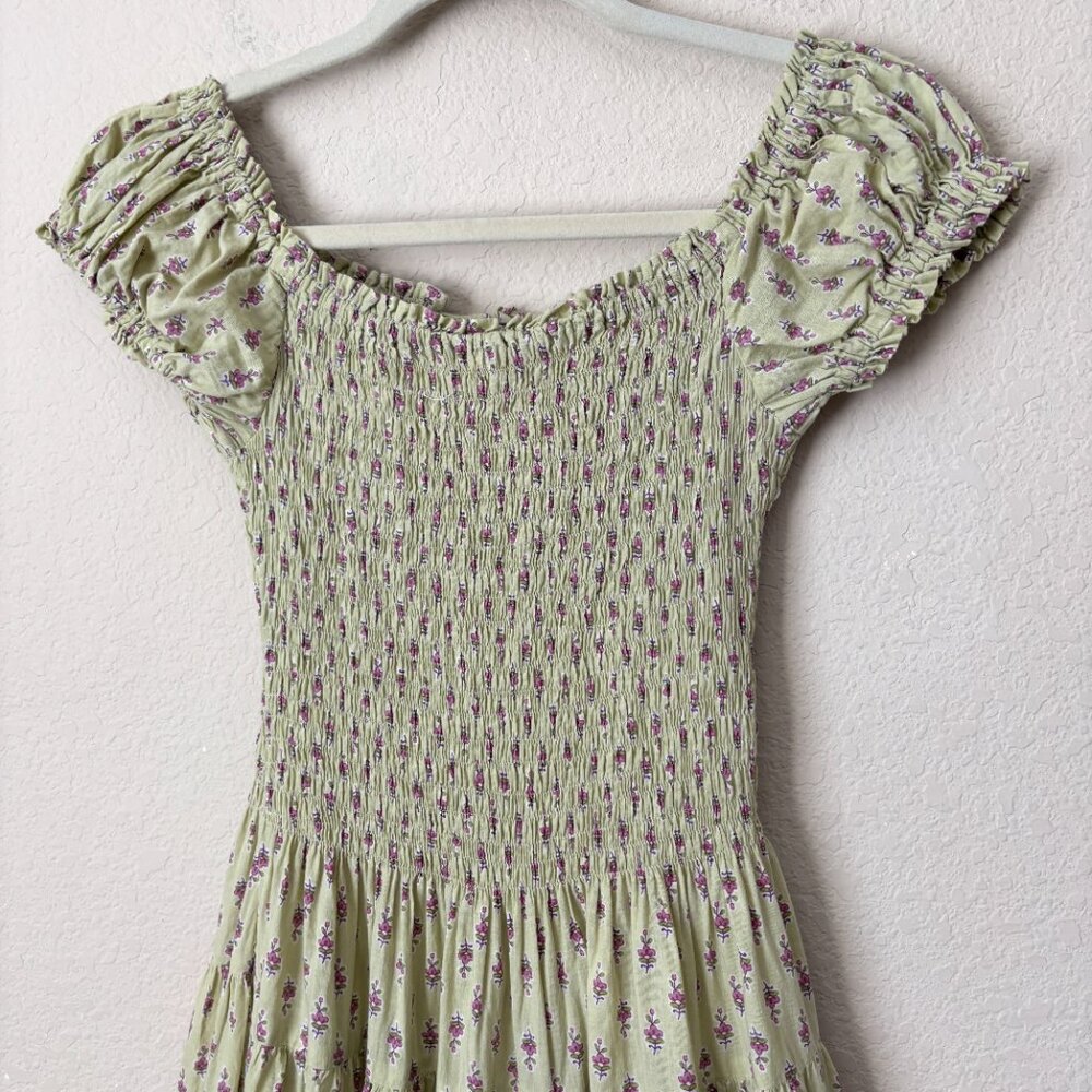Smocked Floral Maxi Dress in Light Green - Picture 8 of 11